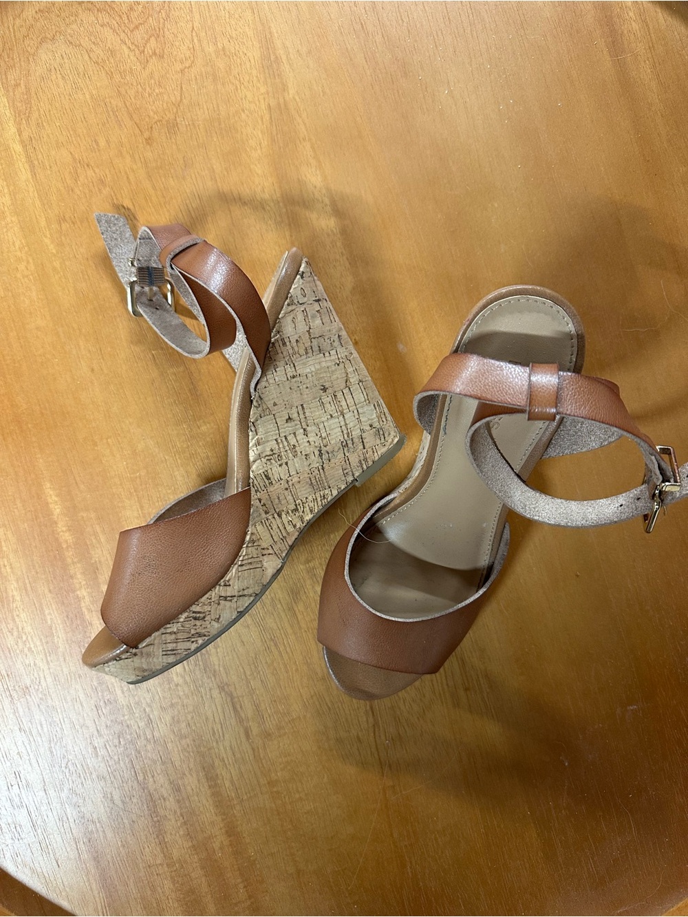 Express Brown Cork Wedge Sandals with Ankle Strap